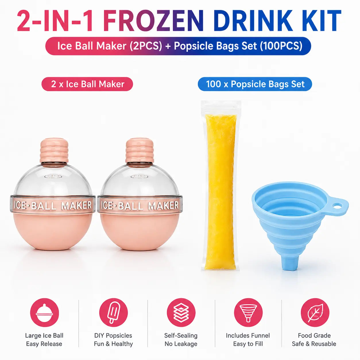 100PCS Transparent Popsicle Mold Bags - Leakproof Zip-Seal Disposable Freezer Tubes with Silicone Funnel, Kitchen Utensil for Freezing Juice, Frozen Fruit Pops Lolly & Ice Cream Moulds