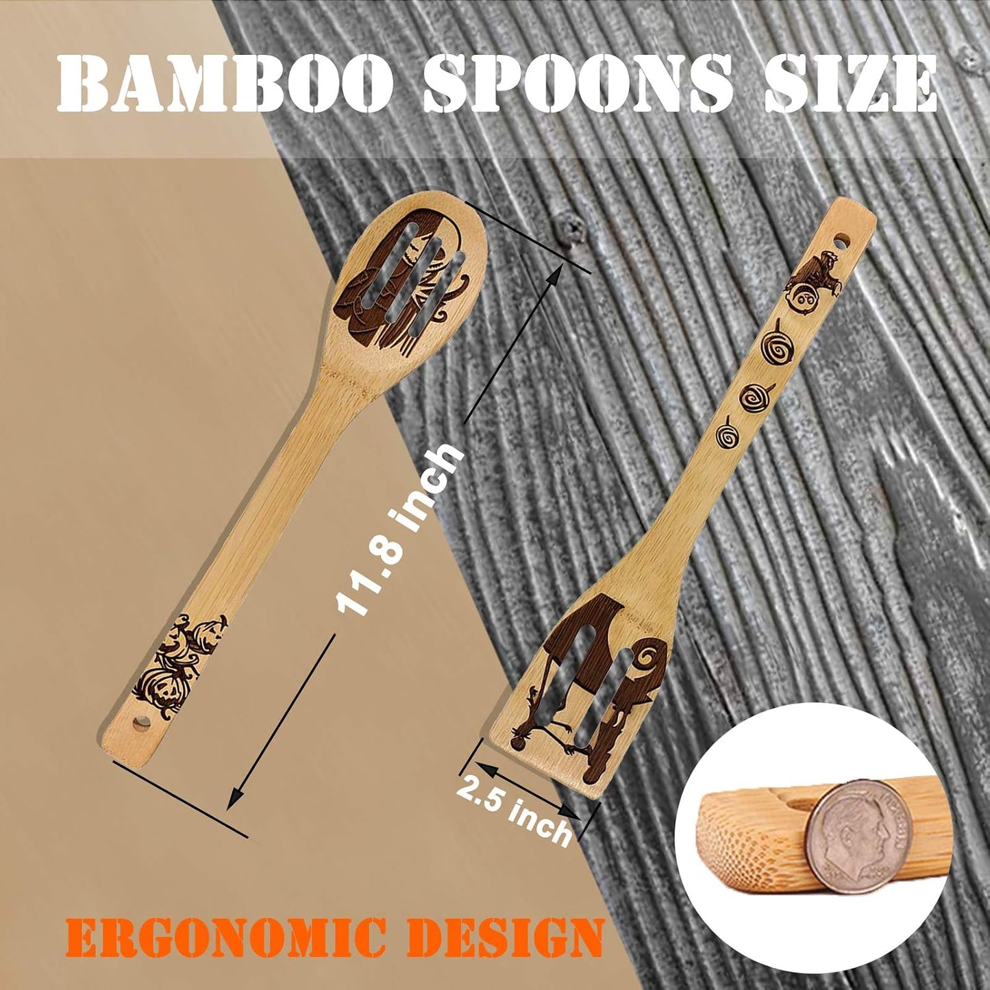 Nightmare before Christmas Gifts - 5 Pcs Wooden Spoons for Cooking,Halloween Kitchen Utensils Set,Cooking Utensils Set for Halloween Decor