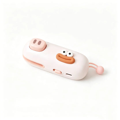 Cartoon Pig Handheld Bag Sealer with Silicone Accents, Rechargeable Mini Sealer, 1-Touch Automatic Airtight Seal for Food, Portable for Camping & Travel