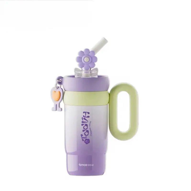 316 Aesthetic Stainless Steel Water Bottle 25.8 Oz Floral Straw Leak-Proof Soft Handle Durable Drinkware Tumbler Cup Portable Handwashing Only, Bottled Silicone Reusable, Bpa-Free, No Microwave