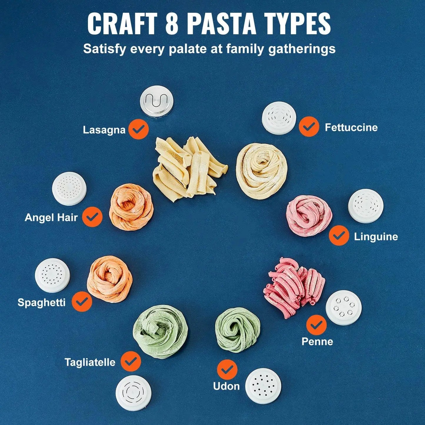 【Summerfinds】Vevor Electric Pasta Maker, 150W Automatic Noodle Maker Machine with 8 Pasta Shapes, 4 Intelligent Modes, 500G Flour Capacity Pasta Maker Machine with Measuring Cups, Cleaning Brush for Home Kitchen