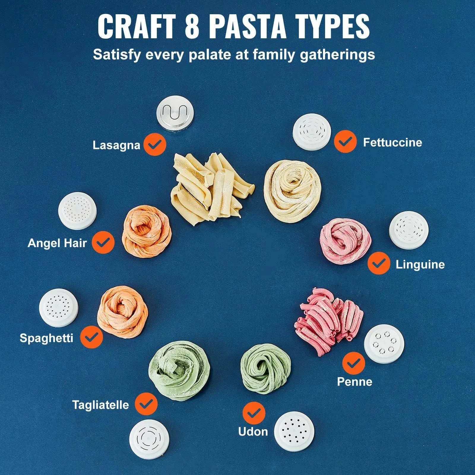 【Summerfinds】Vevor Electric Pasta Maker, 150W Automatic Noodle Maker Machine with 8 Pasta Shapes, 4 Intelligent Modes, 500G Flour Capacity Pasta Maker Machine with Measuring Cups, Cleaning Brush for Home Kitchen