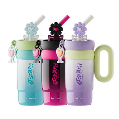 316 Aesthetic Stainless Steel Water Bottle 25.8 Oz Floral Straw Leak-Proof Soft Handle Durable Drinkware Tumbler Cup Portable Handwashing Only, Bottled Silicone Reusable, Bpa-Free, No Microwave