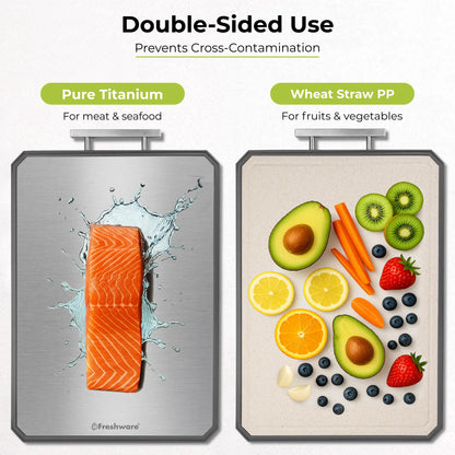 FRESHWARE Kitchen Durable Rectangular Chopping Board 2-Piece Set - Double-Sided, Dishwasher Safe, Medium (12.1”X8.3”) & Large (16.2”X11”) Wheat Straw Boards for Meat Prep, Durable Chopping Board