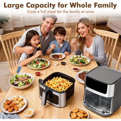 6.34 QT Stainless Steel Air Fryer with Built-In Viewing Window, 8 Cooking Presets, Precise Temperature Control (180-400°F), Nonstick Dishwasher-Safe Basket, Overheat Protection