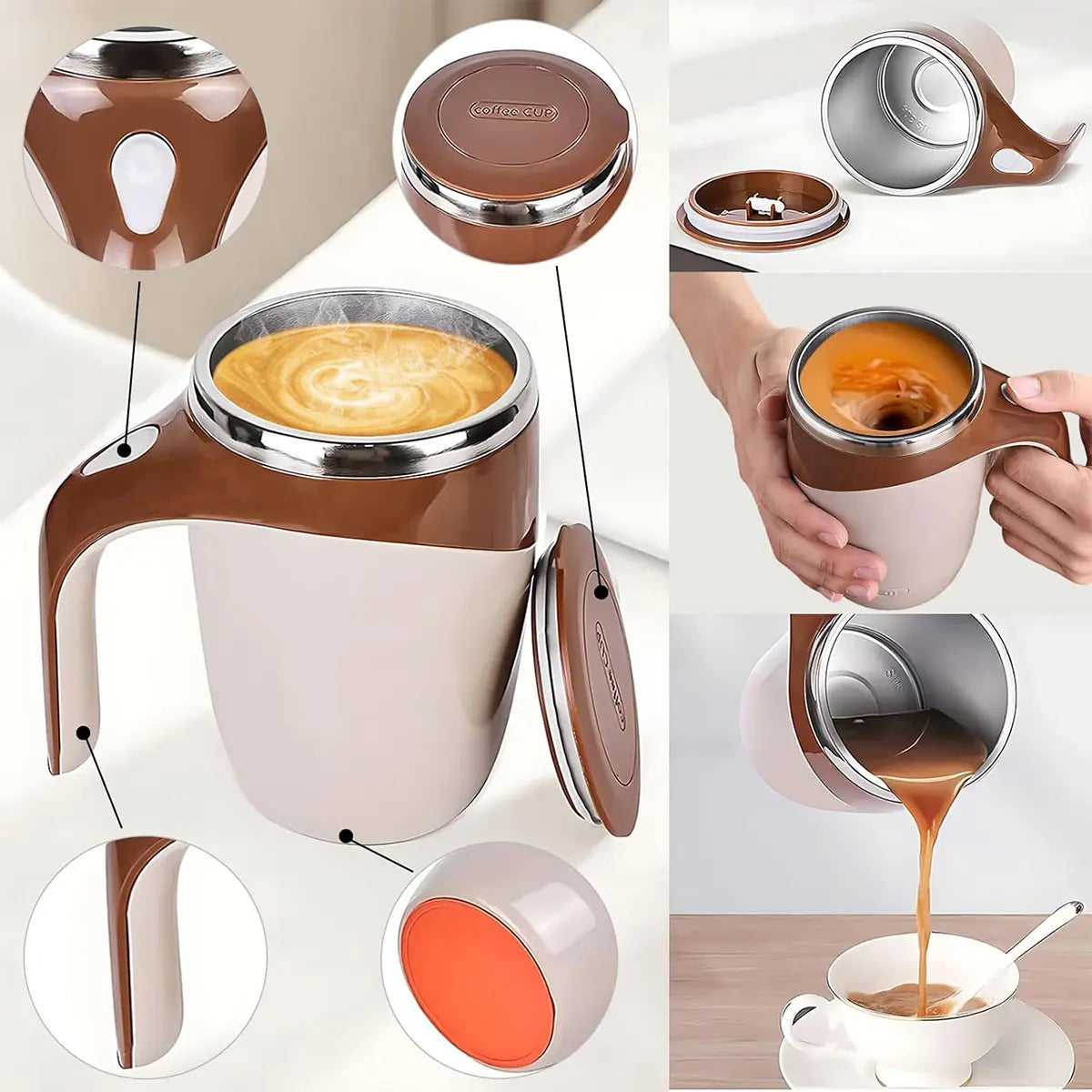Automatic Magnetic Self Stirring Coffee Mug Rechargeable Stainless Steel Insulated Mixing Cup with Lid for Coffee Milk Tea Hot Chocolate and Protein Powder Christmas Gift
