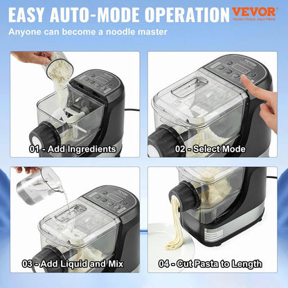 【Summerfinds】Vevor Electric Pasta Maker, 150W Automatic Noodle Maker Machine with 8 Pasta Shapes, 4 Intelligent Modes, 500G Flour Capacity Pasta Maker Machine with Measuring Cups, Cleaning Brush for Home Kitchen