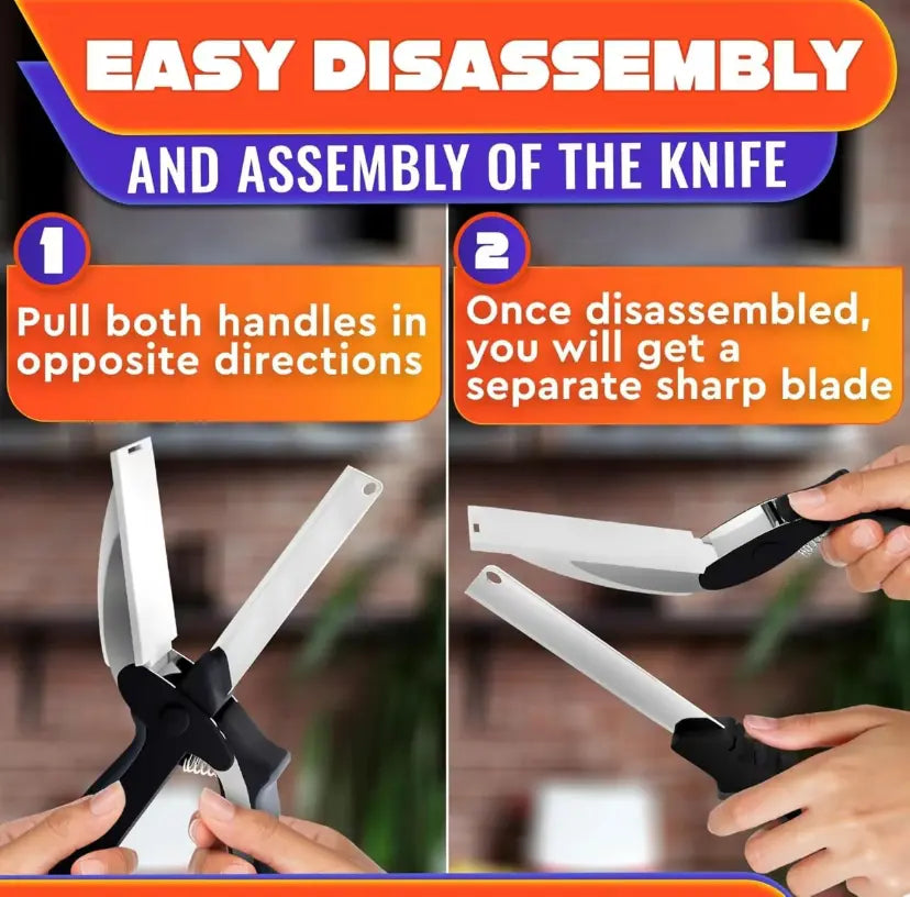 2 in 1 Kitchen Scissors for Food – Stainless Steel Blade & Plastic Cutting Board Scissors with Safety Lock | 9.6" Tomato Knife, Fruit & Vegetable Cutter – Easy-To-Use Kitchen Shears for Meat, Cheese