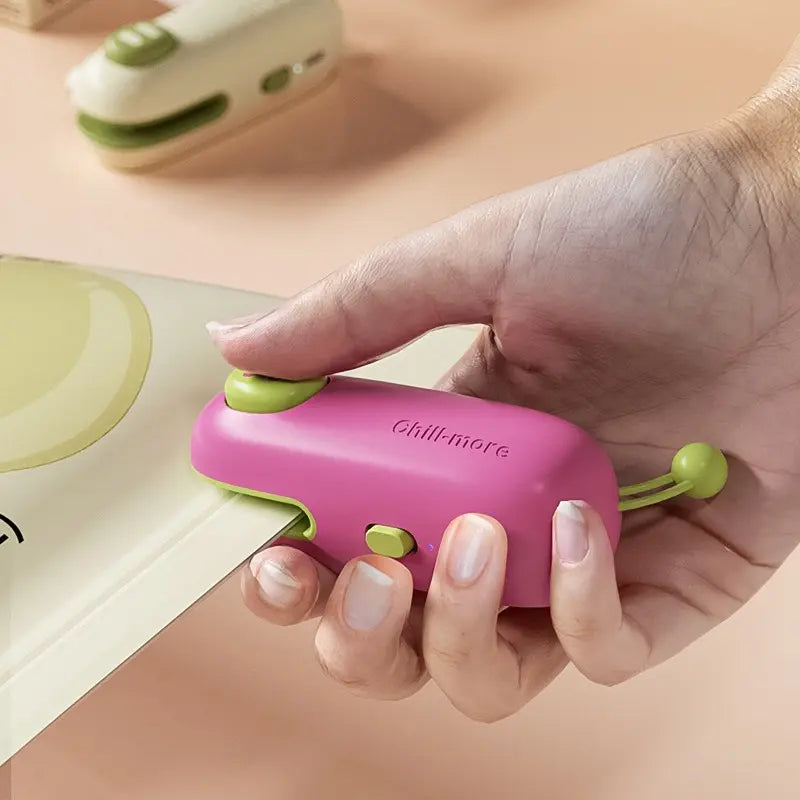 Cartoon Pig Handheld Bag Sealer with Silicone Accents, Rechargeable Mini Sealer, 1-Touch Automatic Airtight Seal for Food, Portable for Camping & Travel