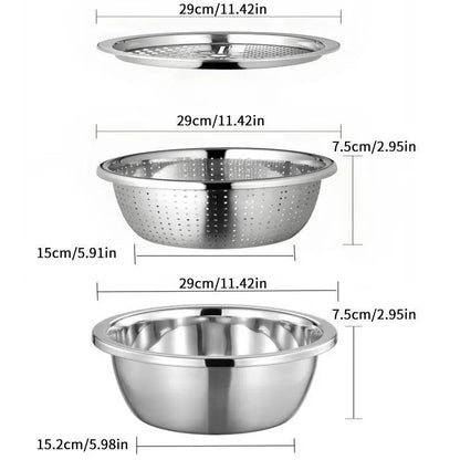 [Dealsforyoudays] Multifunctional Cutting Machine,3-In-1 Stainless Steel Multi-Functional Strainer Set, Includes Basin/Sieve/Cutter, Ideal for Washing Rice Fruits Vegetables Kitchen Essentials