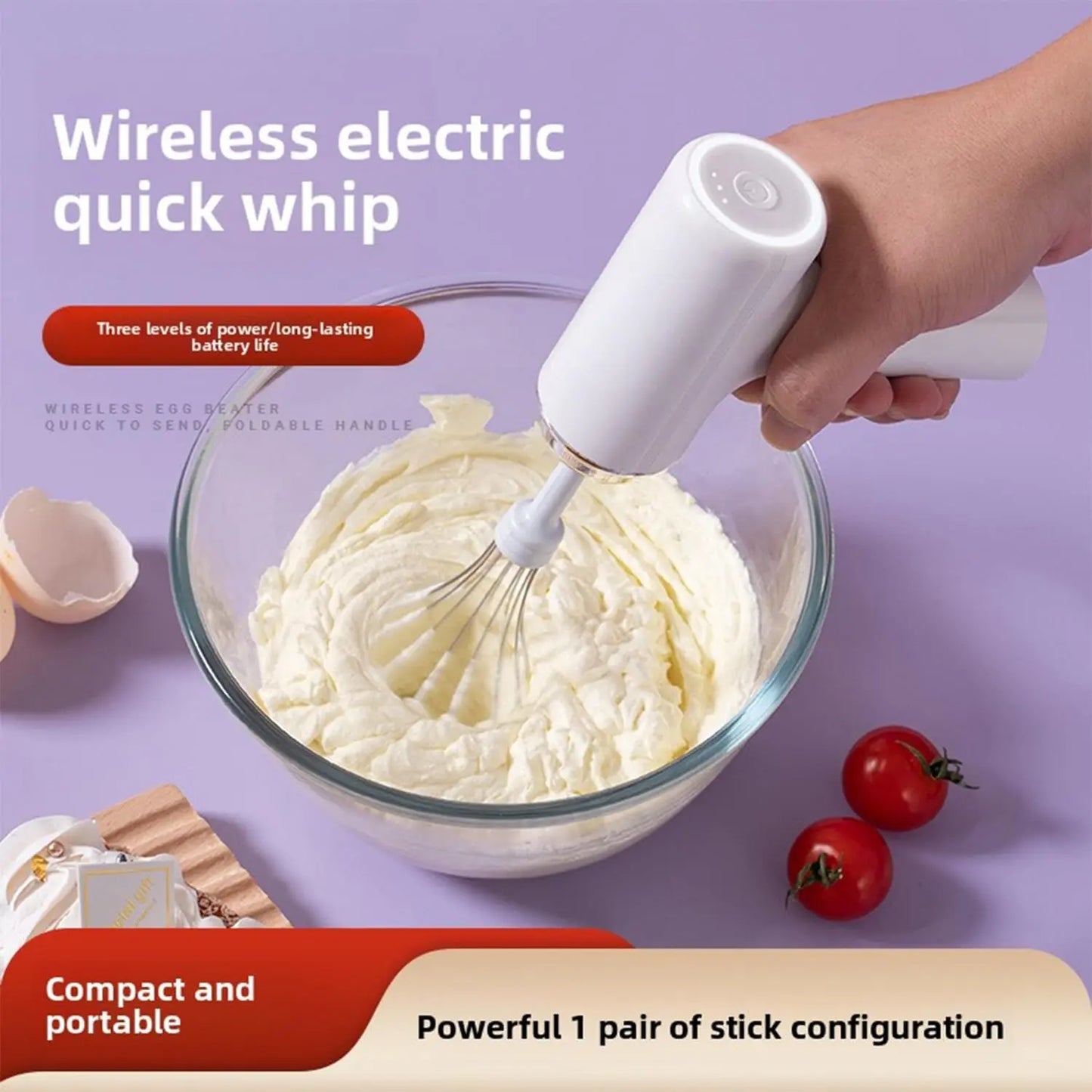 Electric Hand Mixer Whisk, 3 Speed USB Rechargeable Handheld Electric Egg Beater, Small Lightweight Portable Mixer with 2 Mixing Whisks for Milkshake, Cream, Cake, Baking, Coffee, Cooking and Kitchen Baking Tools