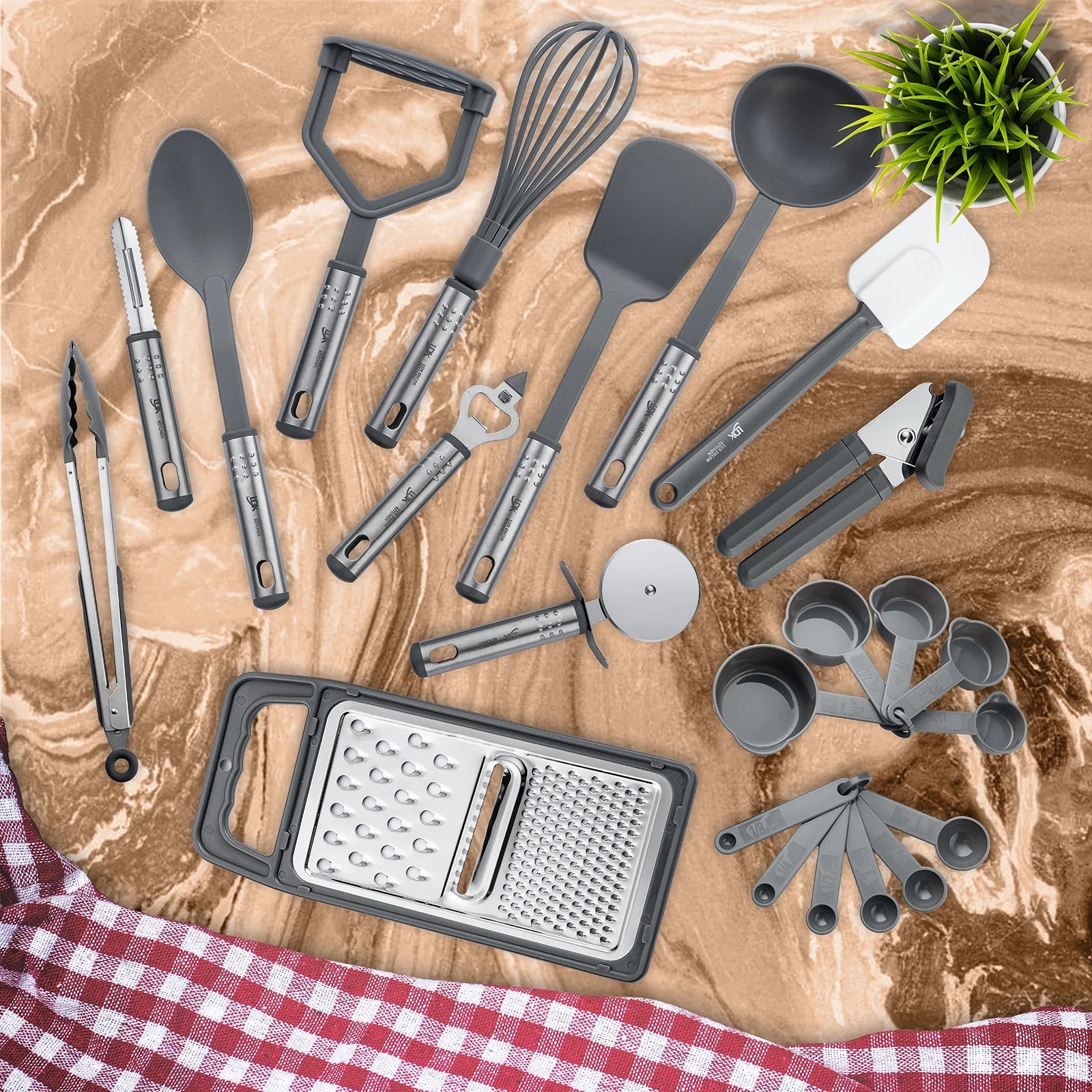 23 Pieces Cooking Utensils Set, Kitchen Utensils Sets of Nylon and Stainless Steel Utensils Set Pack of 1, Gray Utensils Set
