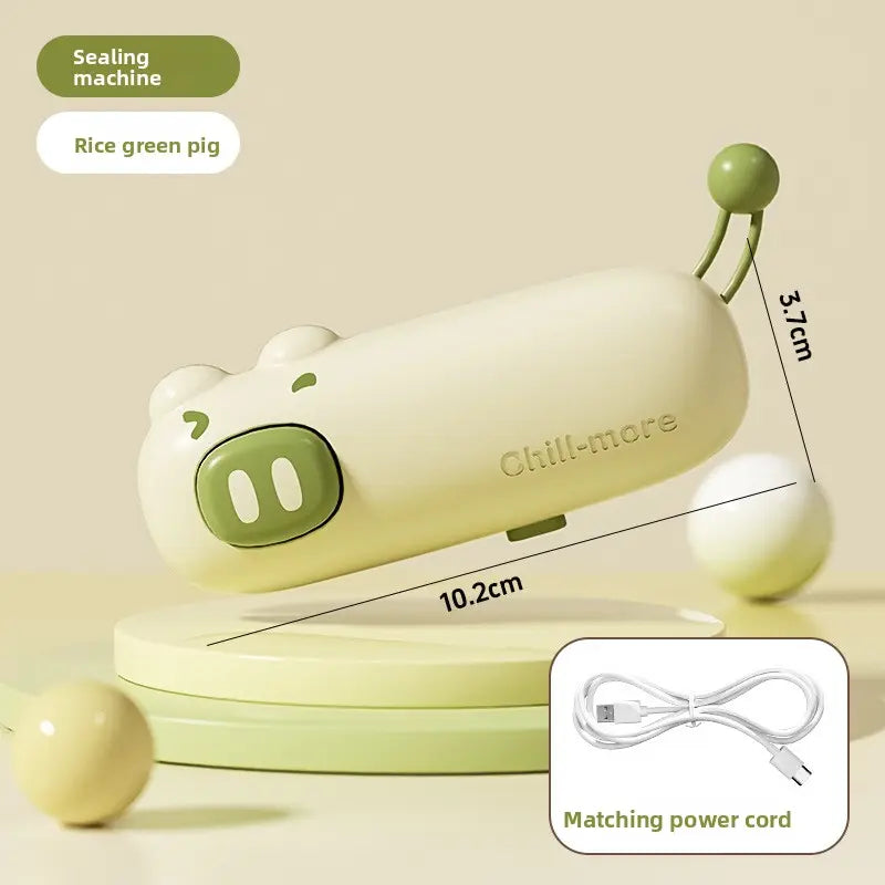 Cartoon Pig Handheld Bag Sealer with Silicone Accents, Rechargeable Mini Sealer, 1-Touch Automatic Airtight Seal for Food, Portable for Camping & Travel