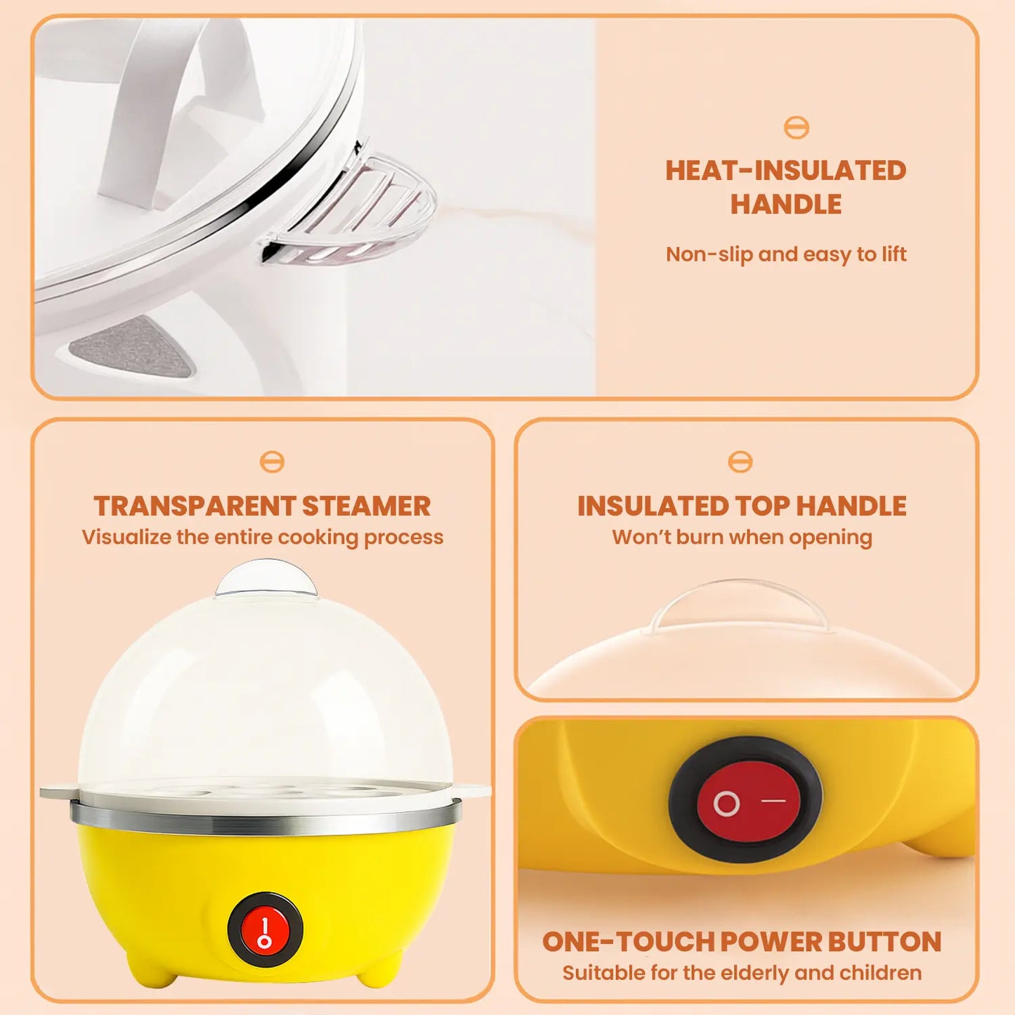 Rapid Egg Cooker,350W Rapid Electric Egg Maker, Egg Steamer,Egg Boiler,Cookers with Automatic Shut Off,7 Eggs Capacity Lazy Egg Boiler,Multifunction Heated Milk,Heated Food