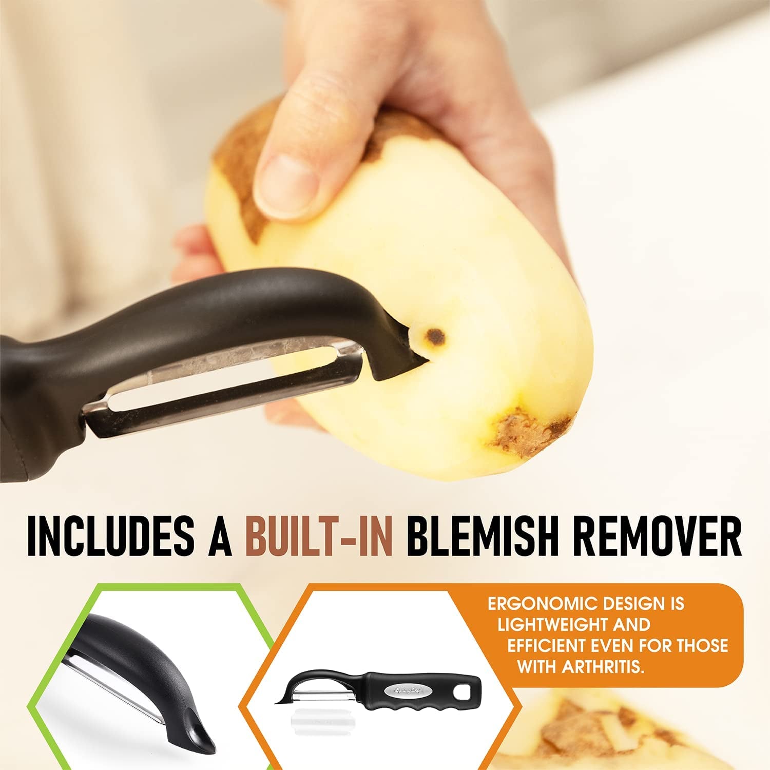 Swivel Vegetable Peeler for Kitchen W/Soft Grip Handle, Black | Premium Potato Peeler W/ Ultra Sharp Stainless Steel Blades, Multifunctional Veggie Peeler for Apple, Carrot, Cucumber, Fruit