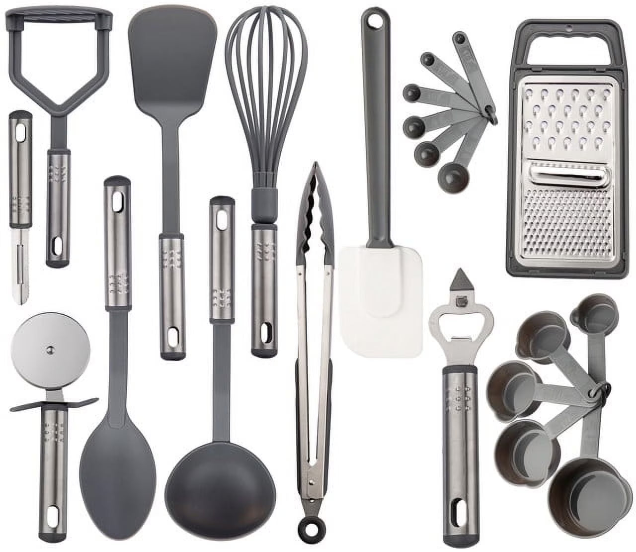23 Pieces Cooking Utensils Set, Kitchen Utensils Sets of Nylon and Stainless Steel Utensils Set Pack of 1, Gray Utensils Set