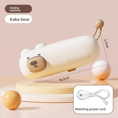 Cartoon Pig Handheld Bag Sealer with Silicone Accents, Rechargeable Mini Sealer, 1-Touch Automatic Airtight Seal for Food, Portable for Camping & Travel
