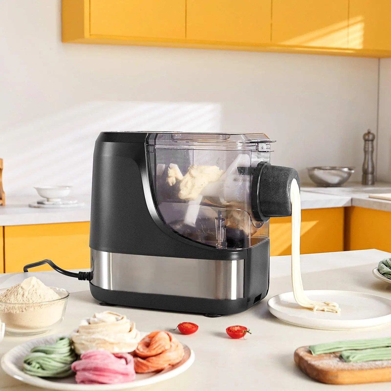 【Summerfinds】Vevor Electric Pasta Maker, 150W Automatic Noodle Maker Machine with 8 Pasta Shapes, 4 Intelligent Modes, 500G Flour Capacity Pasta Maker Machine with Measuring Cups, Cleaning Brush for Home Kitchen