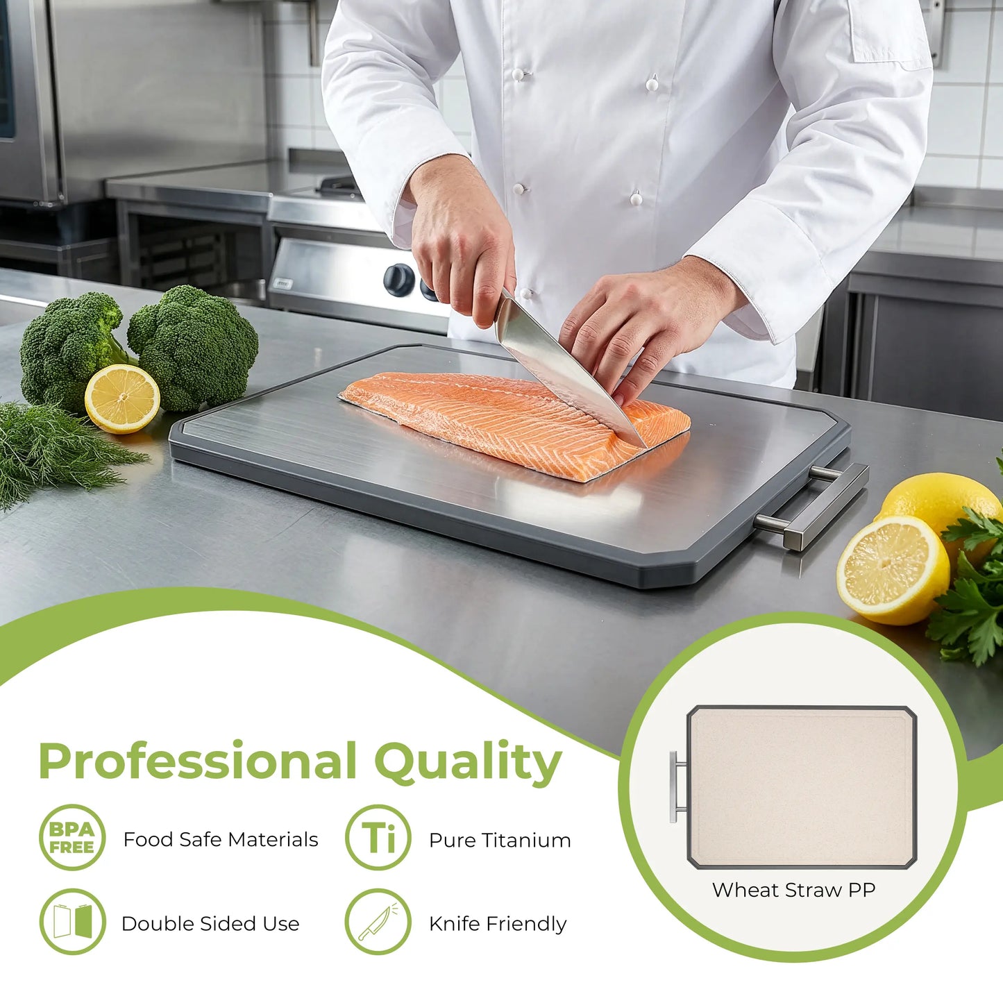 FRESHWARE Kitchen Durable Rectangular Chopping Board 2-Piece Set - Double-Sided, Dishwasher Safe, Medium (12.1”X8.3”) & Large (16.2”X11”) Wheat Straw Boards for Meat Prep, Durable Chopping Board
