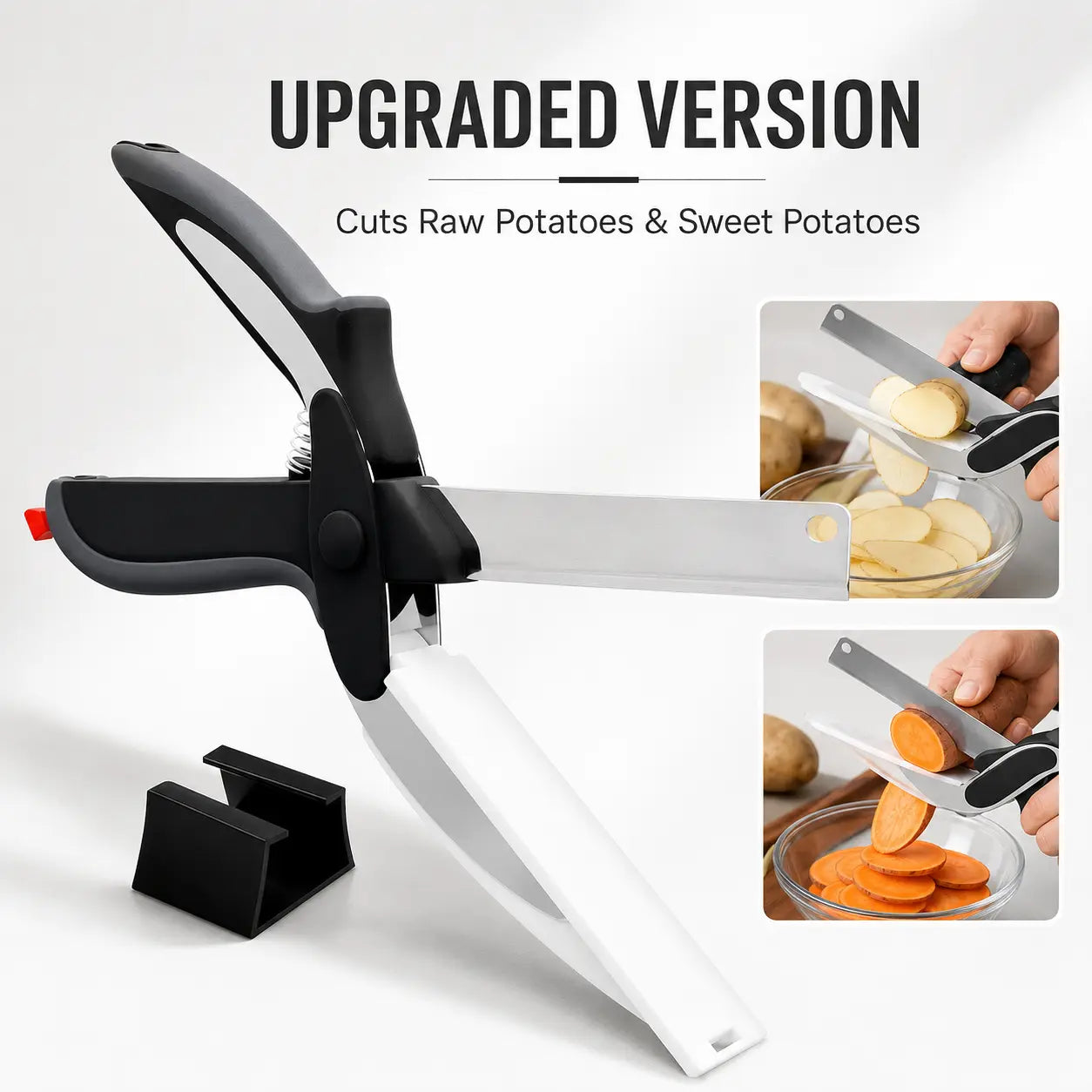 2 in 1 Kitchen Scissors for Food – Stainless Steel Blade & Plastic Cutting Board Scissors with Safety Lock | 9.6" Tomato Knife, Fruit & Vegetable Cutter – Easy-To-Use Kitchen Shears for Meat, Cheese