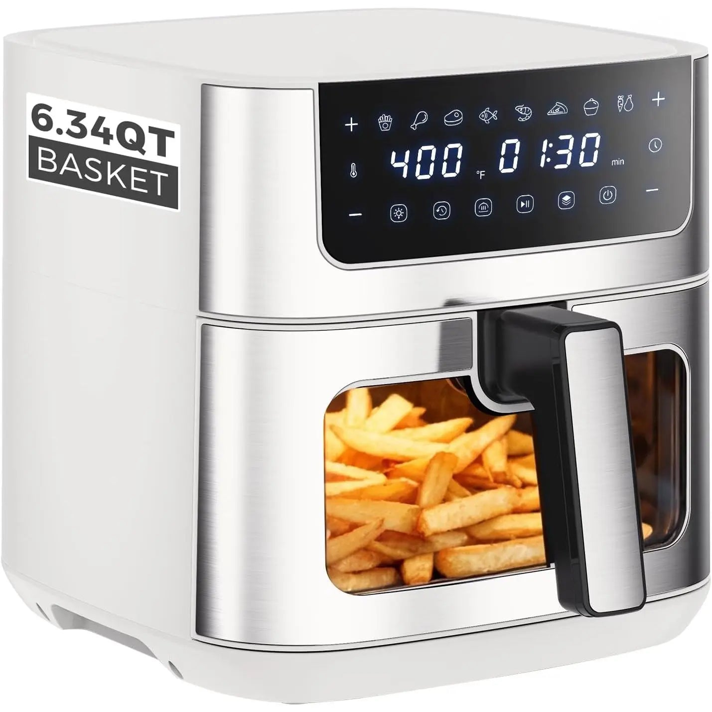 6.34 QT Stainless Steel Air Fryer with Built-In Viewing Window, 8 Cooking Presets, Precise Temperature Control (180-400°F), Nonstick Dishwasher-Safe Basket, Overheat Protection