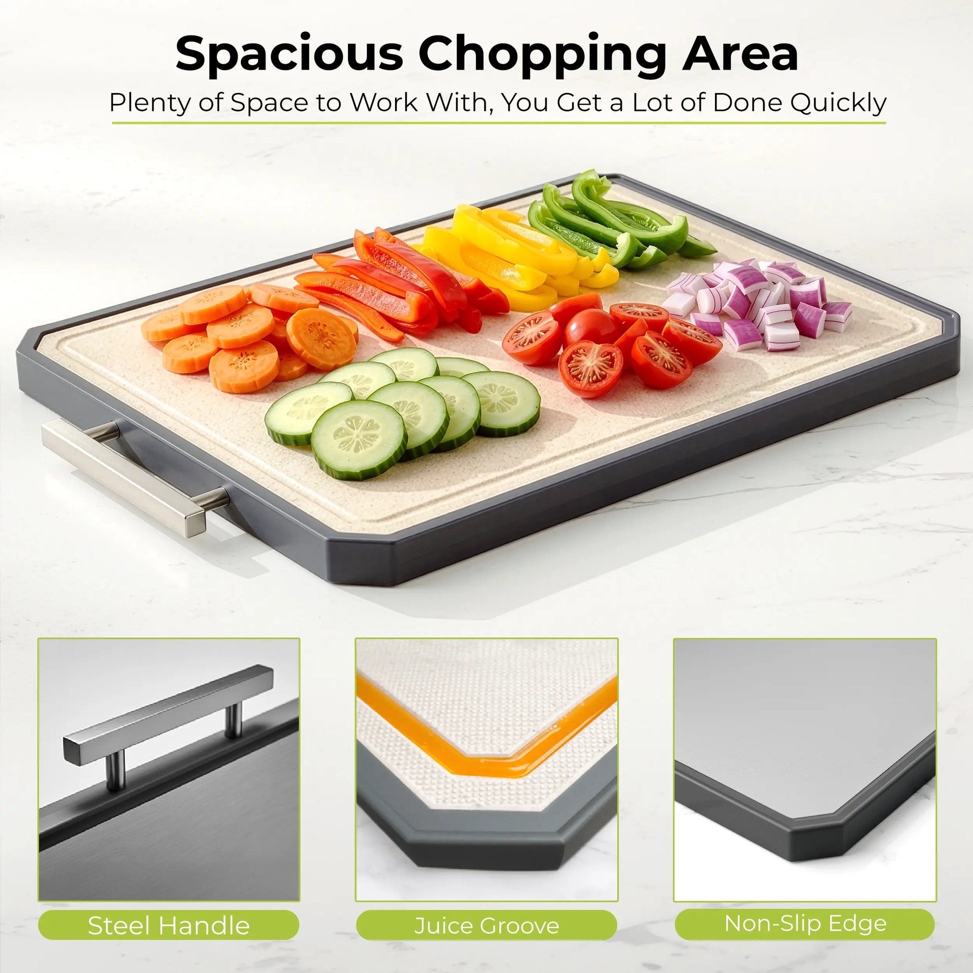 FRESHWARE Kitchen Durable Rectangular Chopping Board 2-Piece Set - Double-Sided, Dishwasher Safe, Medium (12.1”X8.3”) & Large (16.2”X11”) Wheat Straw Boards for Meat Prep, Durable Chopping Board