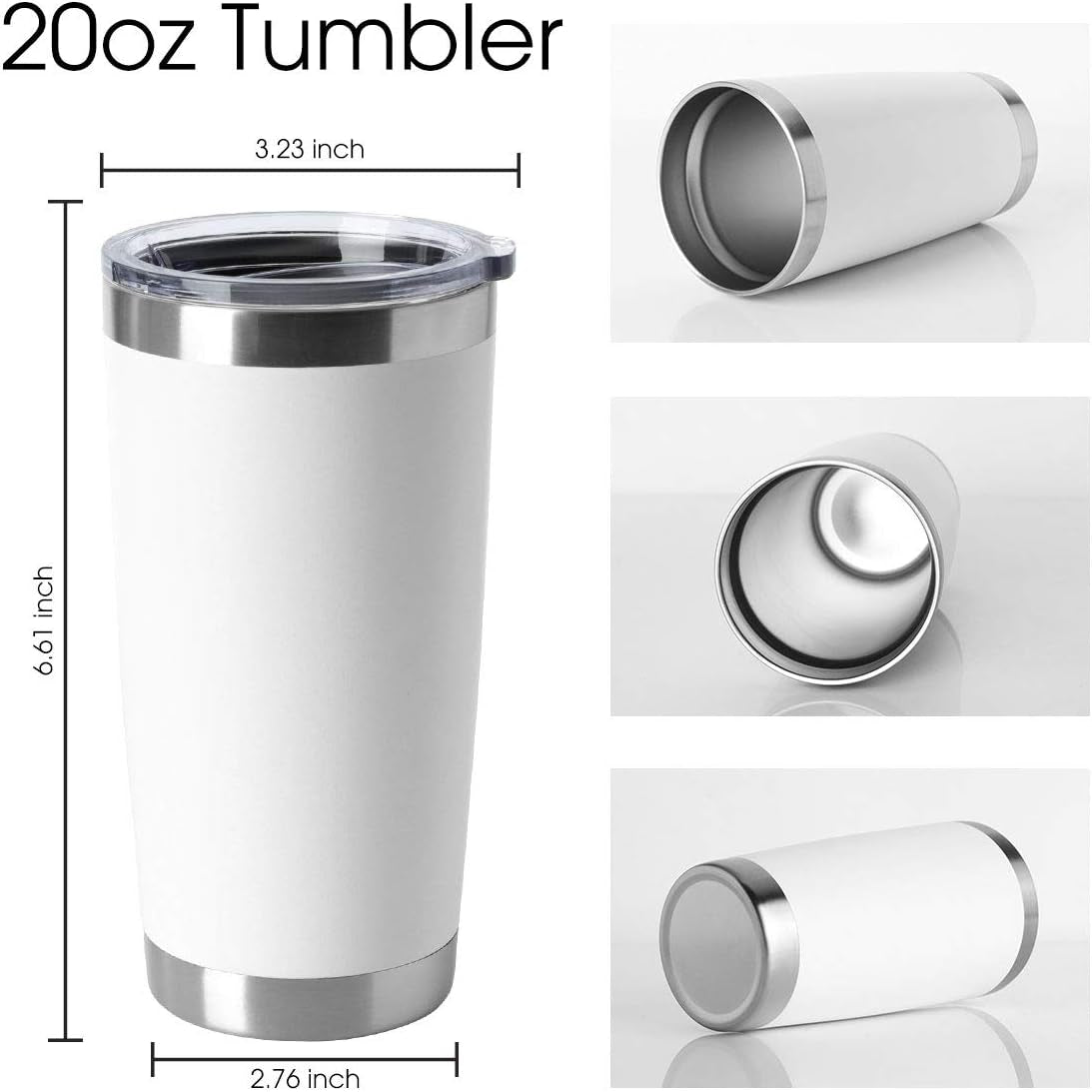 20Oz Stainless Steel Tumblers Bulk, Insulated Travel Cup with Lid, Double Wall Vacuum Coffee Mug for Cold & Hot Drinks 4 Pack, White