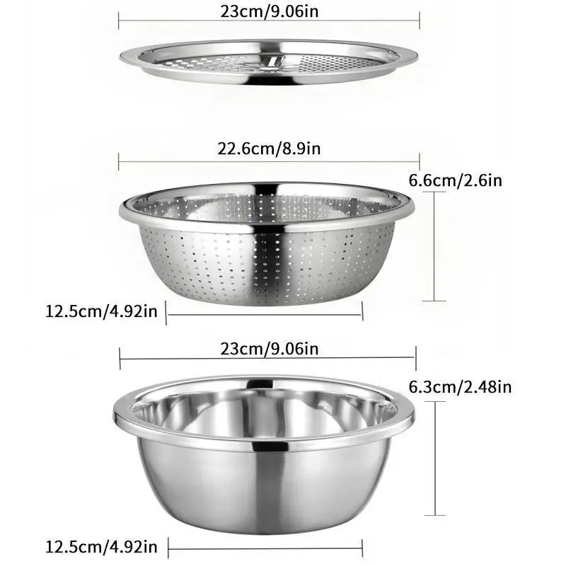 [Dealsforyoudays] Multifunctional Cutting Machine,3-In-1 Stainless Steel Multi-Functional Strainer Set, Includes Basin/Sieve/Cutter, Ideal for Washing Rice Fruits Vegetables Kitchen Essentials