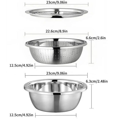 [Dealsforyoudays] Multifunctional Cutting Machine,3-In-1 Stainless Steel Multi-Functional Strainer Set, Includes Basin/Sieve/Cutter, Ideal for Washing Rice Fruits Vegetables Kitchen Essentials