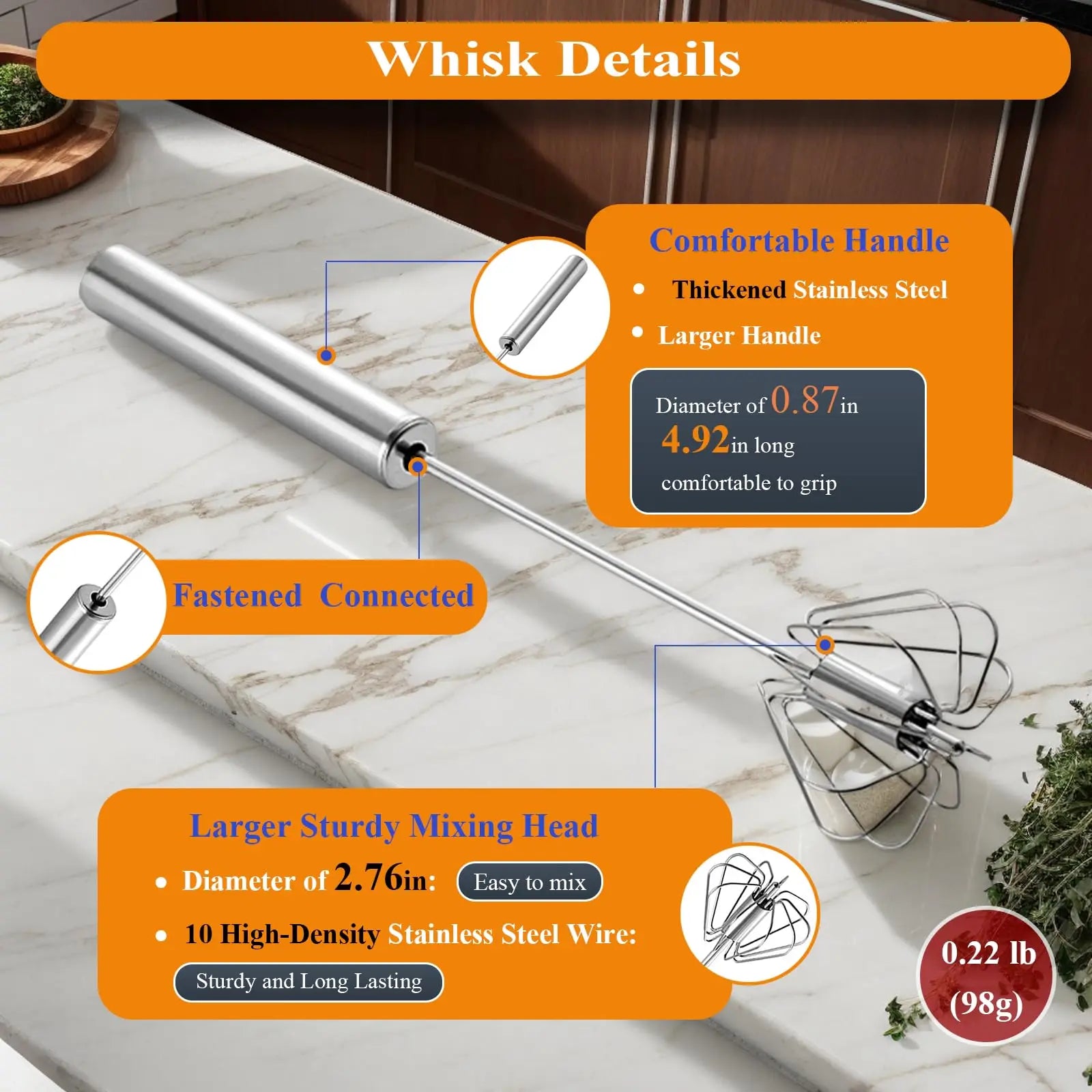 Stainless Steel Semi Automatic Whisk Egg Beater Whizzy Whisk, Hand Push Blender Kitchen Mixer Wisking Tool for Blending Cooking Gadgets(12In)