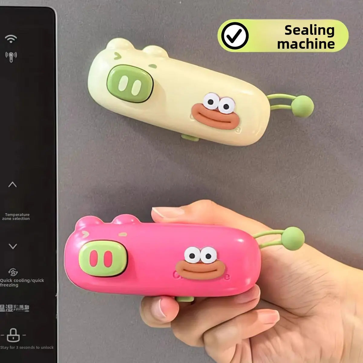 Cartoon Pig Handheld Bag Sealer with Silicone Accents, Rechargeable Mini Sealer, 1-Touch Automatic Airtight Seal for Food, Portable for Camping & Travel