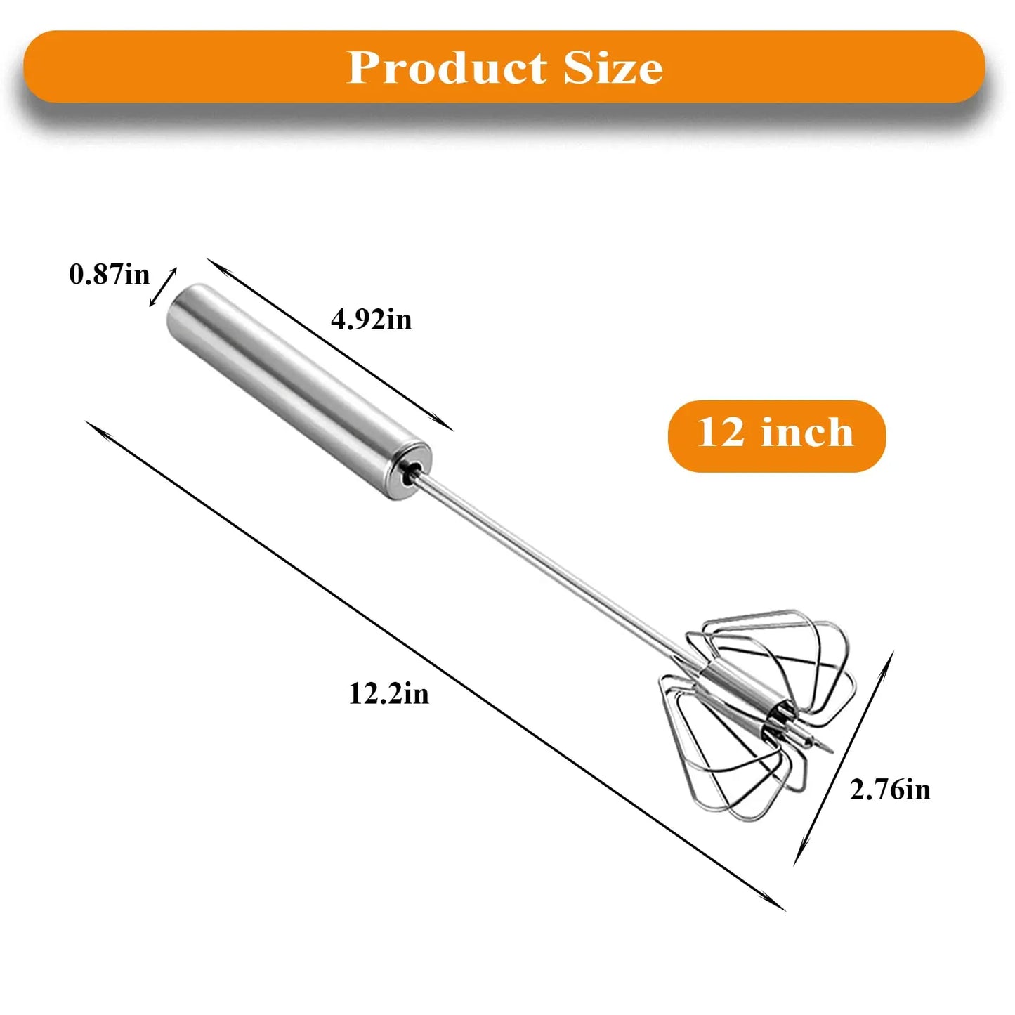Stainless Steel Semi Automatic Whisk Egg Beater Whizzy Whisk, Hand Push Blender Kitchen Mixer Wisking Tool for Blending Cooking Gadgets(12In)
