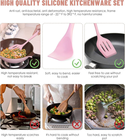 Kitchen Utensils Set-12 Pieces Silicone Cooking Utensils Set (Dishwasher Safe) 392°F Heat Resistant Spatula Set, Nonstick Cookware