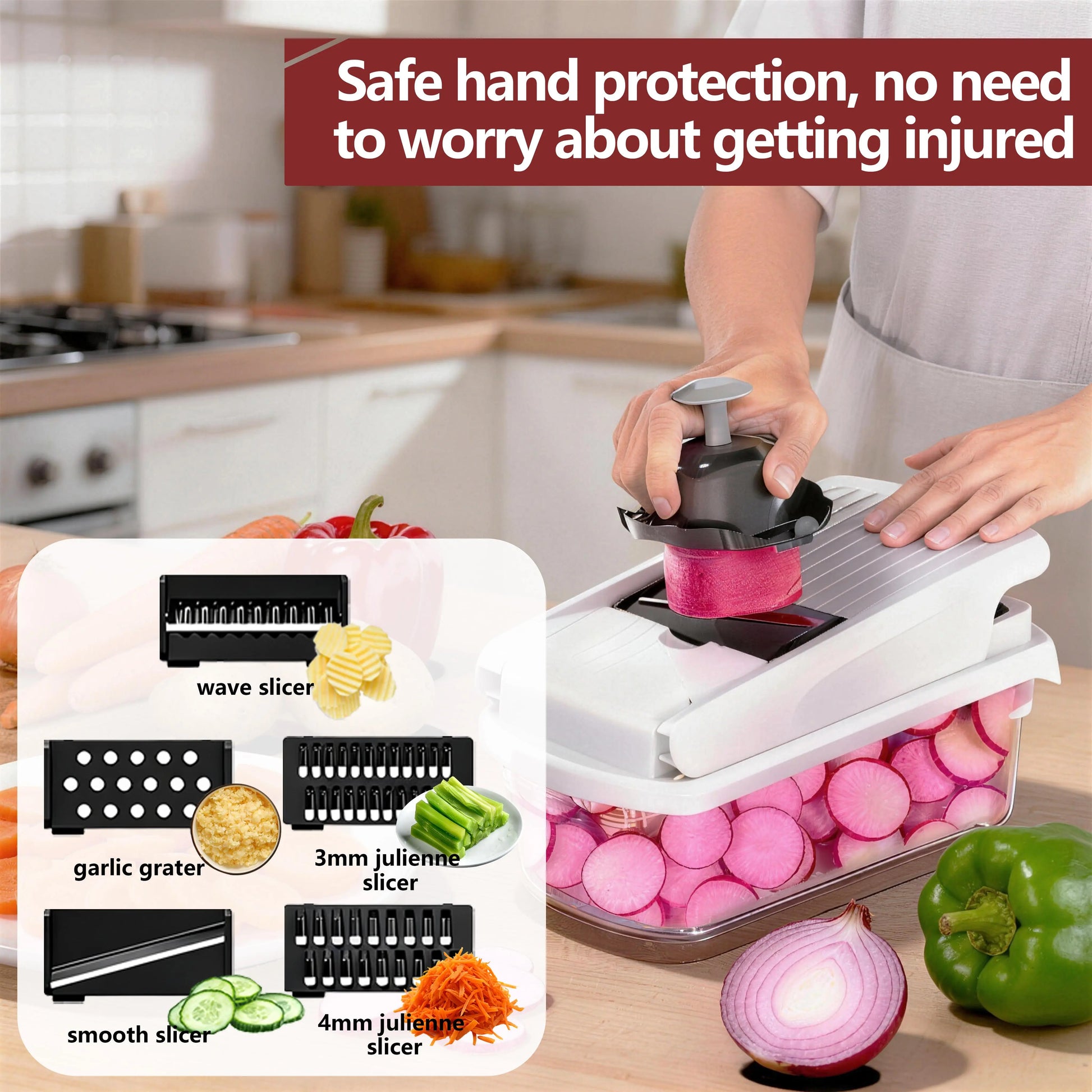 【Dealsforyoudays】Snofrid Vegetable Chopper,15-In-1 Multifunctional Food Chopper,Professional Onion Chopper with 8 Blades,Vegetable Cutter with Container for Salad,Potato,Carrot,And Garlic; Essential Kitchen Tool