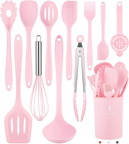 Kitchen Utensils Set-12 Pieces Silicone Cooking Utensils Set (Dishwasher Safe) 392°F Heat Resistant Spatula Set, Nonstick Cookware